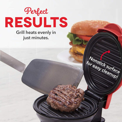 DASH Mini Maker Portable Grill Machine + Panini Press for Gourmet Burgers, Sandwiches, and Snacks - Red