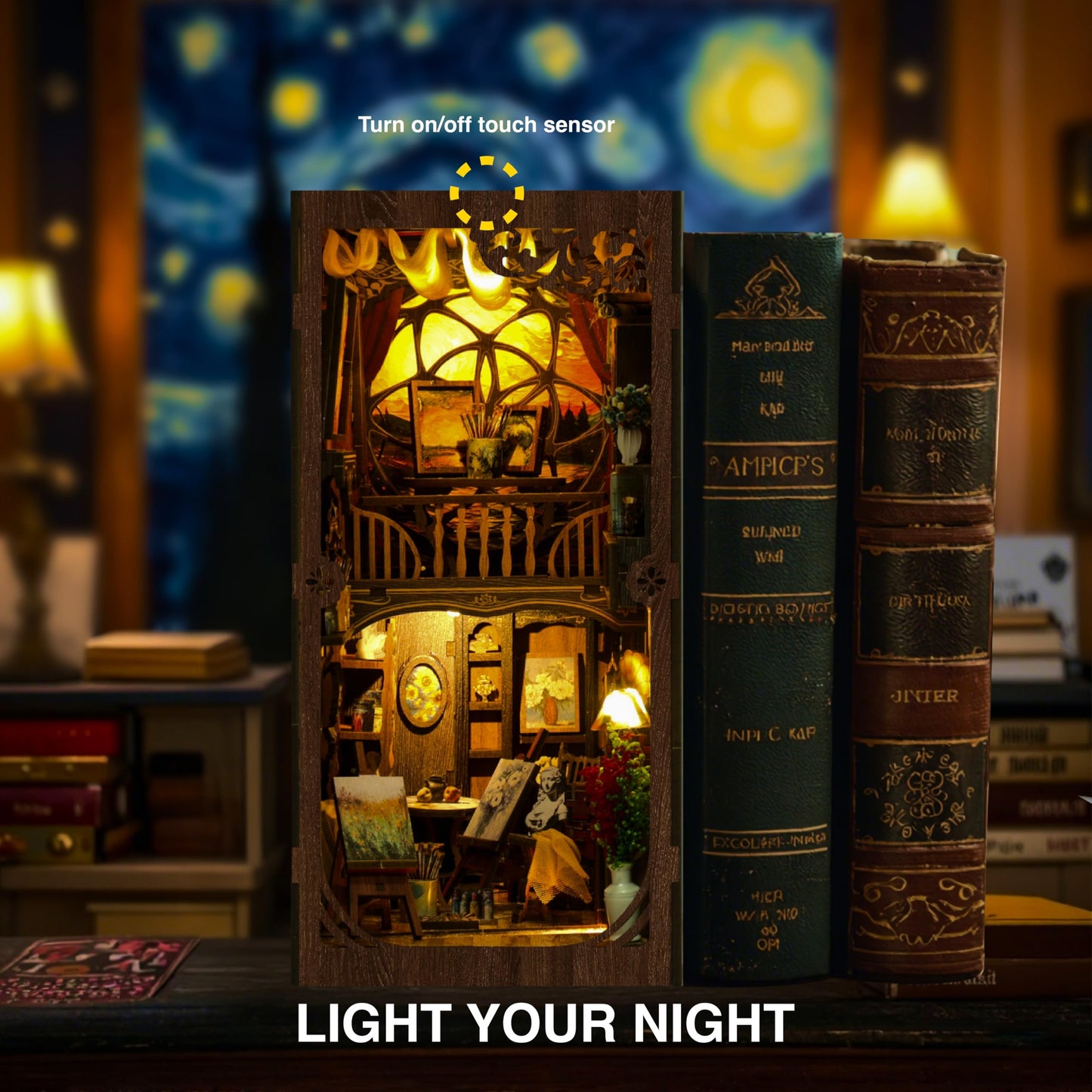 Ditila Mini Museum Kit - DIY Book Nook Kit for Adults with LED Lights - Starry Night Theme Wooden 3D Puzzle - Book Nooks for Adults and Home Decor - Girls Night Crafts for Women
