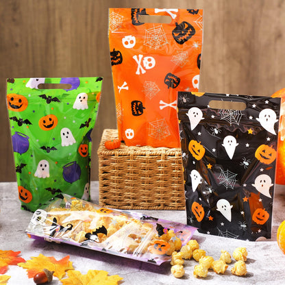 Resholder 60 Pcs Halloween Treat Bags Bulk Plastic Bags with Handle Pumpkin Witch Hat Ghost Candy Goodie Bag Halloween Party Favor Gift Bag for Kids Birthday Party Supplies