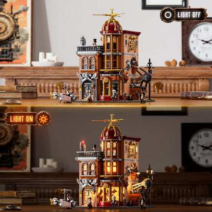 Lumibricks Steampunk Flying Club Lighting Building-Bricks Set - 1871 Pcs Modular Building Blocks Display Collectible Set for Adults