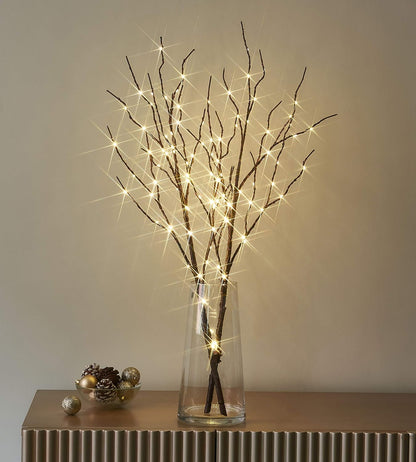 LITBLOOM Lighted Brown Willow Branches 32IN, 100 LED with Timer, Battery Operated, Warm White Lights for Holiday