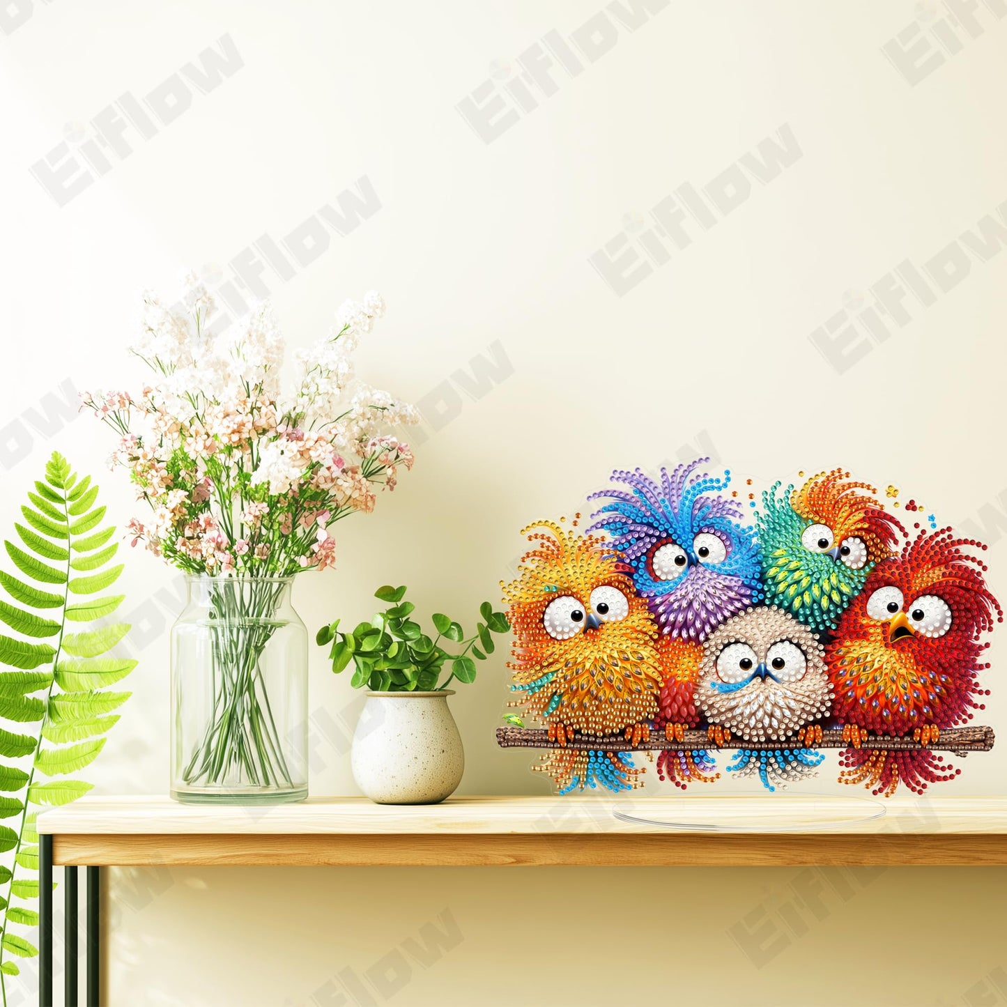 Eiflow Desktop Diamond Art Kit for Adults Halloween, DIY Tabletop Diamond Art Painting with Stand, Acrylic Stand Up Gem Painting Board Kit (Birds)