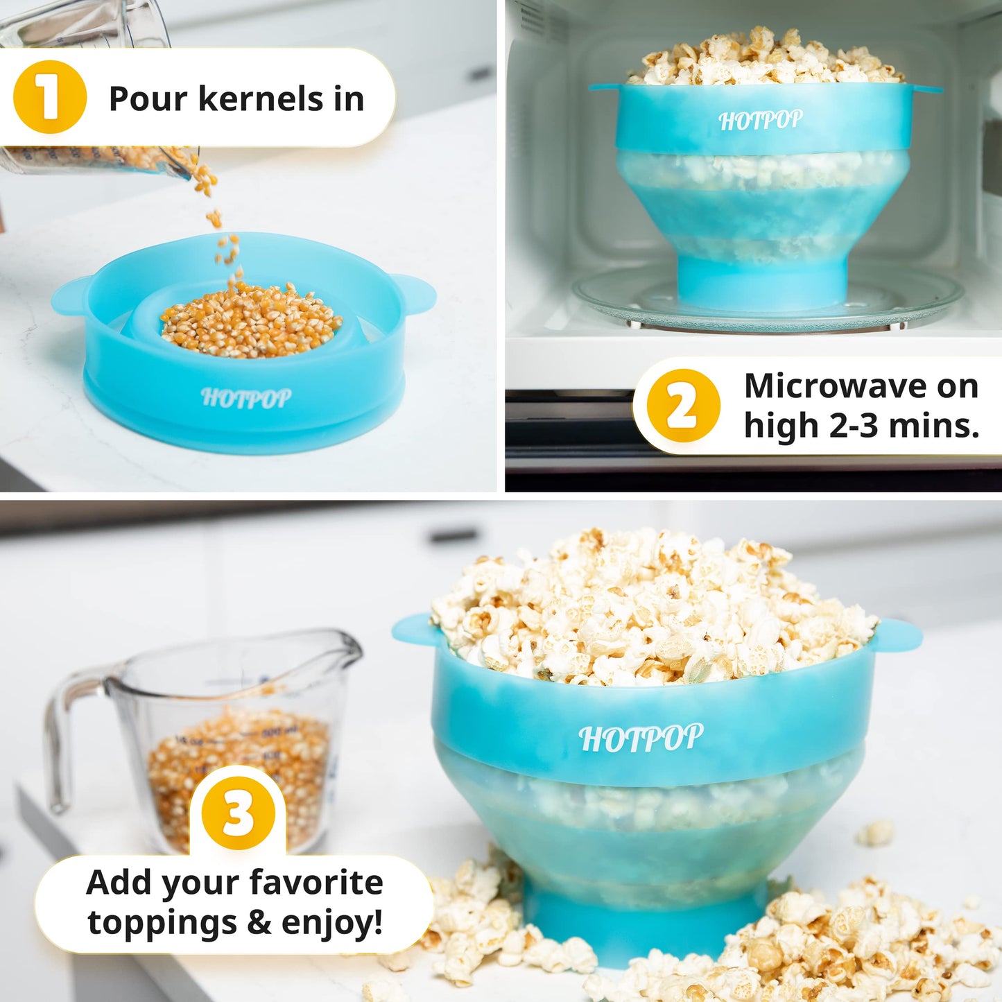 The Orginal HotPop Silicone Popcorn Maker - Microwave Popcorn Popper with Handles - Collapsible Bowl, Heat-Resistant, Easy to Clean, Ideal for Family Movie Nights, 15-Cup Capacity - Red