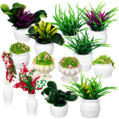 Toyvian 1:12 Dollhouse Miniature Potted Plants, 13pcs Tiny Faux Greenery Bonsai Models Miniature Fairy Garden Accessories Ornaments Doll House Decor Set for DIY Projects Collectors