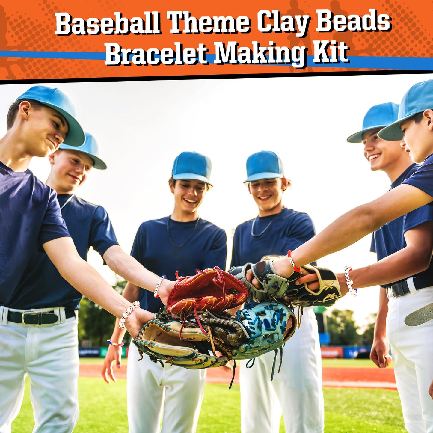 Ferreve 4200 Pcs Baseball 12 Strands Clay Beads Bracelet Making Kit, 100 Letter and Number Beads, 120 Baseball Acrylic with Gold Spacer, Charm Bracelet Kit for Sport Party