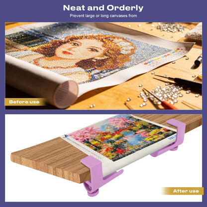 Diamond Painting Canvas Roll Holder, Adjustable Diamond Art Canvas Holder Table Clamp, Smooth Diamond Painting Roller Tool with Anti-Slip Rubber Pads for Workspace Organization, Purple