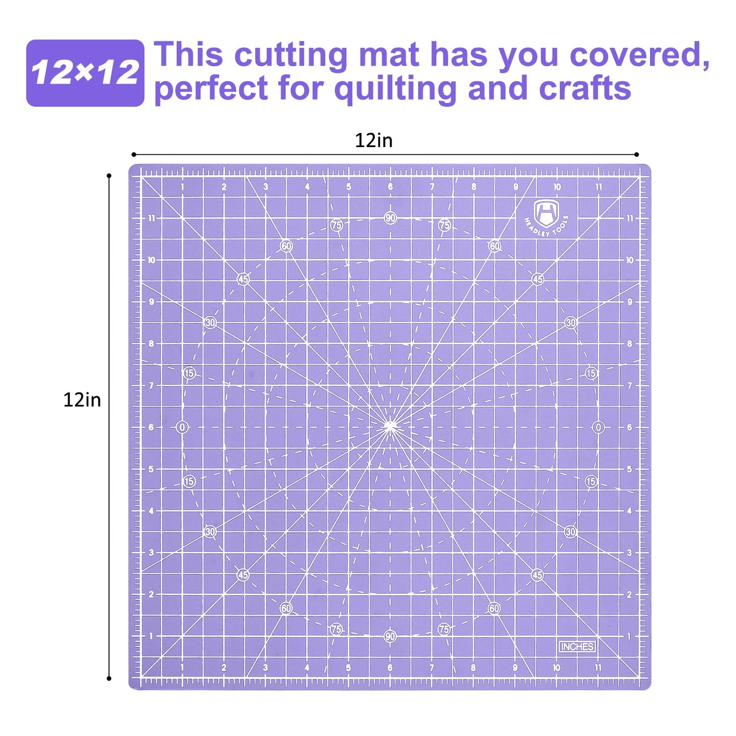 Headley Tools 12"x12" Rotating Cutting Mat, Self Healing Mat with 360-Degree Rotation & Anti-Slip Base, Sewing Board Cutting Mat Perfect for Fabric Quilting Leather Hobby Project, Purple