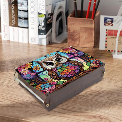 antor DIY Diamond Painting Wooden Storage Box, Owl Creative Special Shaped Rhinestone Art Flip Cover Jewelry Organizer Gift Case, Handmade Art Desktop Decor