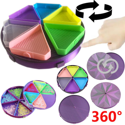 Diamond Painting Tray with Lid, 360° Rotation Diamond Art Storage Trays Kits for Adults, Bead Sorting Trays, Rhinestone Tray Organizer Accessories and Tools for 5D Diamonds DIY Crafts (Blue)