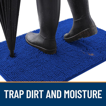 OLANLY Dog Door Mat - Absorbent Non-Slip Chenille Mat for Muddy Paws | 47x20 Royal Blue Indoor Carpet