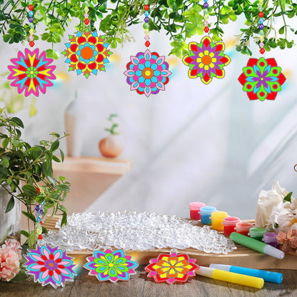 Sonwyoung 30 Sets Summer Mandala Suncatchers Craft Kits Easter Holi DIY Glow in The Dark Stained Glass Kit Paint Your Own Window Ornaments Art for Holiday Parties Home Decor and Creative Activities