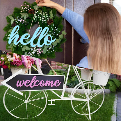 WOODOUNAI 10 Pcs Unfinished Wooden Hello & Welcome Sign Wooden Cutout Letter Hello Welcome Sign for Wreath DIY Art Blank Decorative Word Signs for Door Wall Christmas Trees Home Decor (Wood)