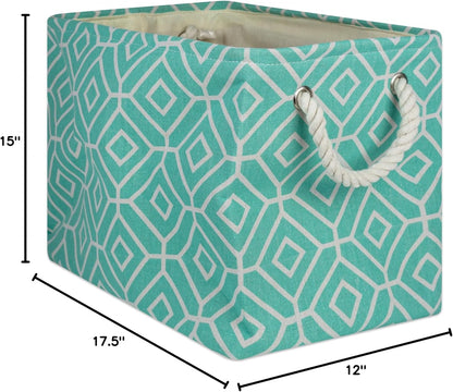DII Large Rectangle Collapsible Polyester Storage Bin, Aqua, Stained Glass