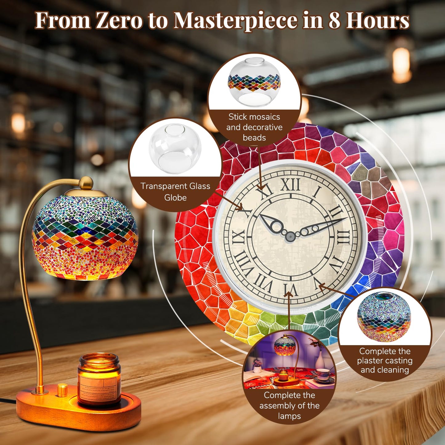 DIY Turkish Mosaic Lamp Kit, Stained Glass Candle Warmer Table Lamp Making Kit- Easy and Fun, No Experience Needed, Mosaic Art & Craft Project Kits for Adults & Teens, Make Your Own Lamp, Multicolor
