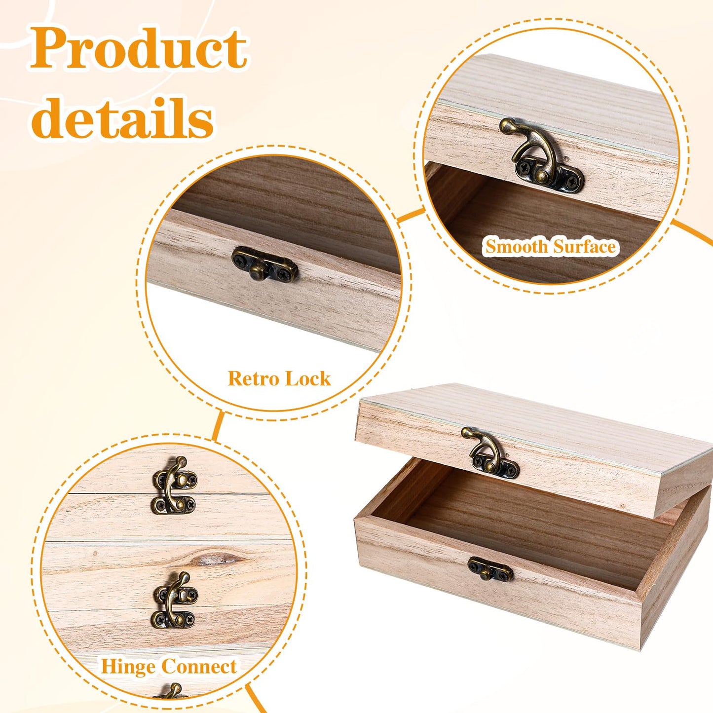 8 Pack Unfinished Wooden Boxes for Crafts, 6 x 4 x 2 Inch Small Wood Box with Hinged Lid, Small Keepsake Box Treasure Chest Wooden Jewelry Box for Jewelry DIY Crafts Storage