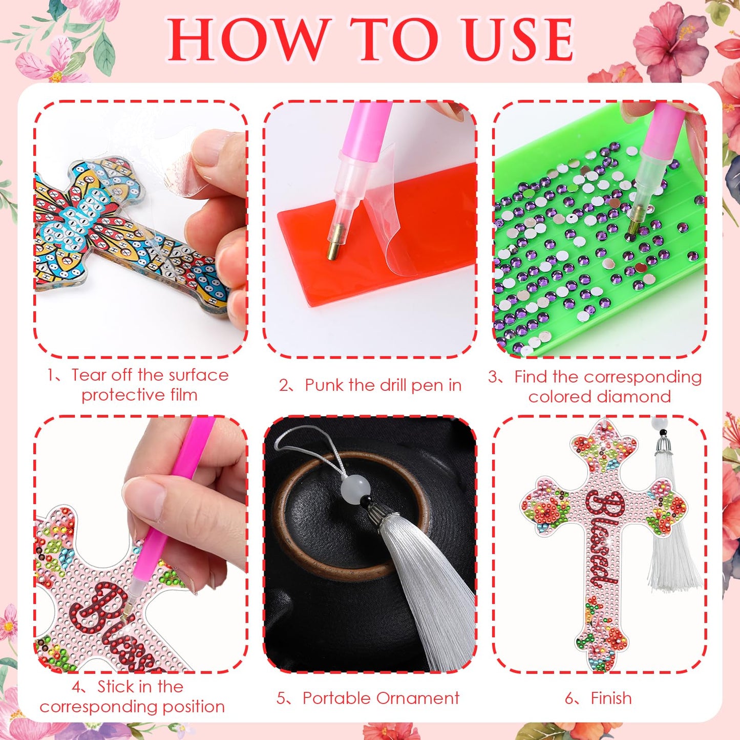 INCOK Cross Diamond Painting Bookmarks - 8PCS 5D Diamond Art Bookmark Kits with Tassel Bible Verse Rhinestone Page Marks Inspirational Christian Bookmarks for Reading Lover Book Decor DIY Crafts Gift