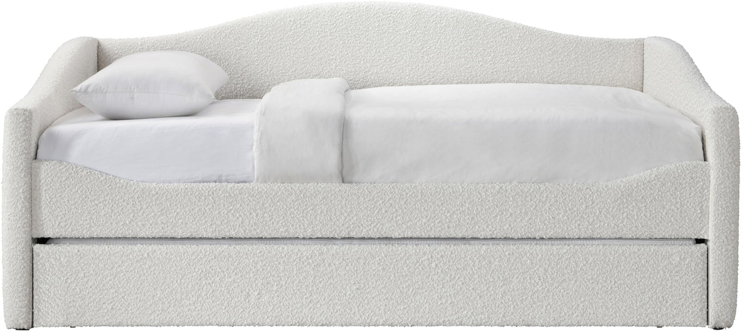Meridian Furniture ArloCream-T Arlo Collection Modern | Contemporary Twin Daybed with Rich Cream Boucle Fabric, Twin Trundle, 82.5" W x 43.5" D x 32" H, Cream