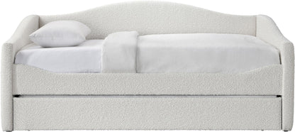 Meridian Furniture ArloCream-T Arlo Collection Modern | Contemporary Twin Daybed with Rich Cream Boucle Fabric, Twin Trundle, 82.5" W x 43.5" D x 32" H, Cream