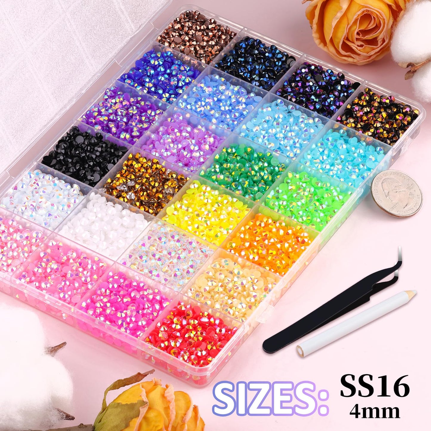 18000Pcs Resin Jelly Rhinestones for Bedazzling, Mixed-Color 4mm Flatback Gems for Diamond Art, Bedazzler Kit with 3Pcs 10ml B7000 Jewelry Glue for DIY Crafting Crafts Book Shoes Nail Art
