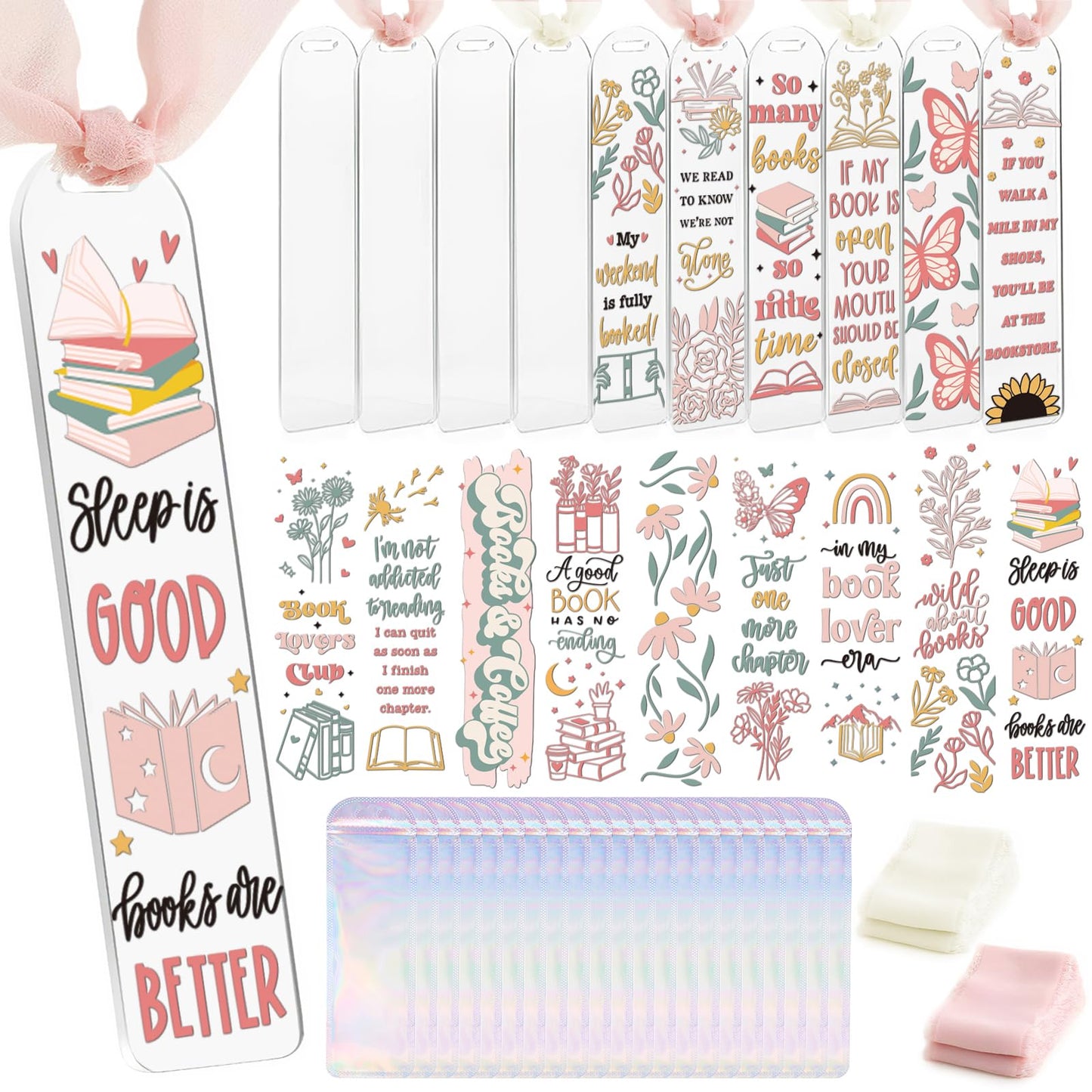 Dazoratix Floral Acrylic Bookmark Blanks - 60 Pcs Cute Flower Bookmarks Making Kit Bulk Aesthetic UV DTF Transfer Stickers Reading Book Lover Bookish Reader Women Girl Kid Student Teacher School Gifts