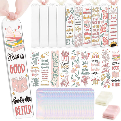 Dazoratix Floral Acrylic Bookmark Blanks - 60 Pcs Cute Flower Bookmarks Making Kit Bulk Aesthetic UV DTF Transfer Stickers Reading Book Lover Bookish Reader Women Girl Kid Student Teacher School Gifts