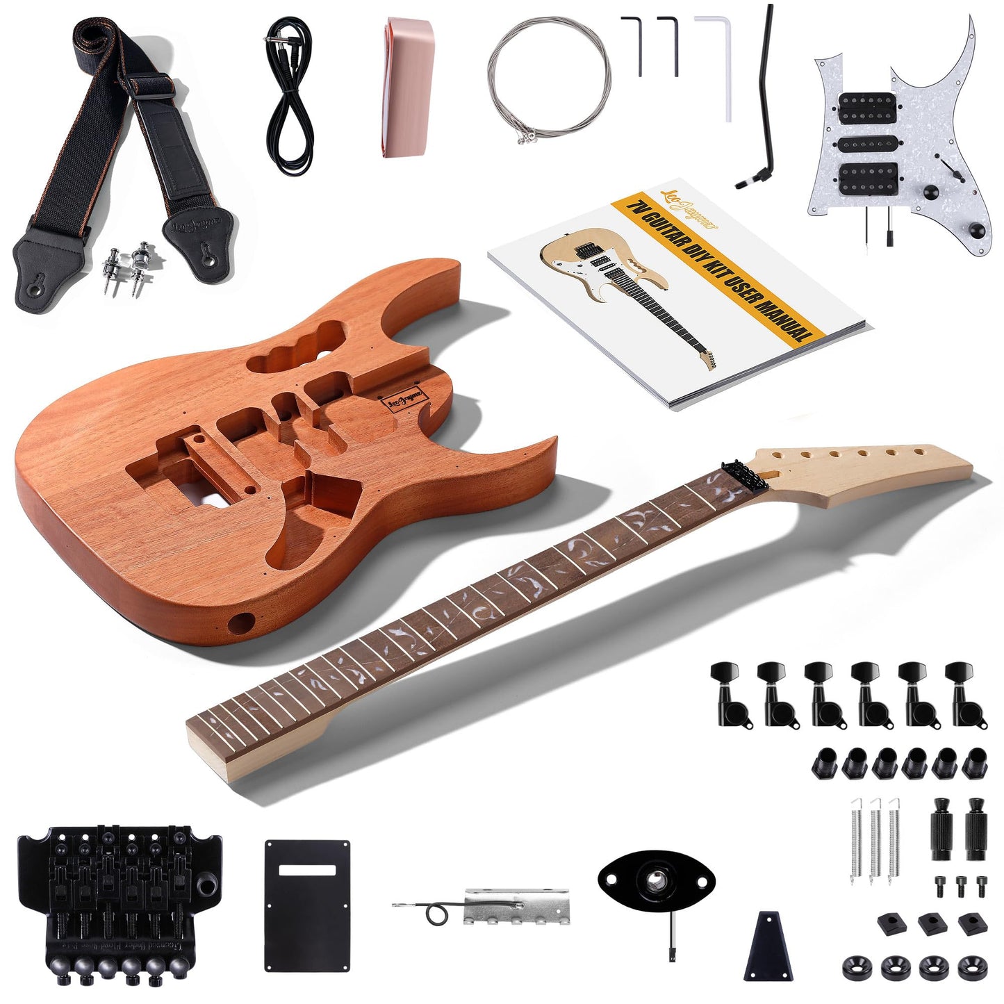 Leo Jaymz DIY Electric Guitar Kits in IBZ Style - Mahogany Body and Maple Neck - All Components Included (7V)