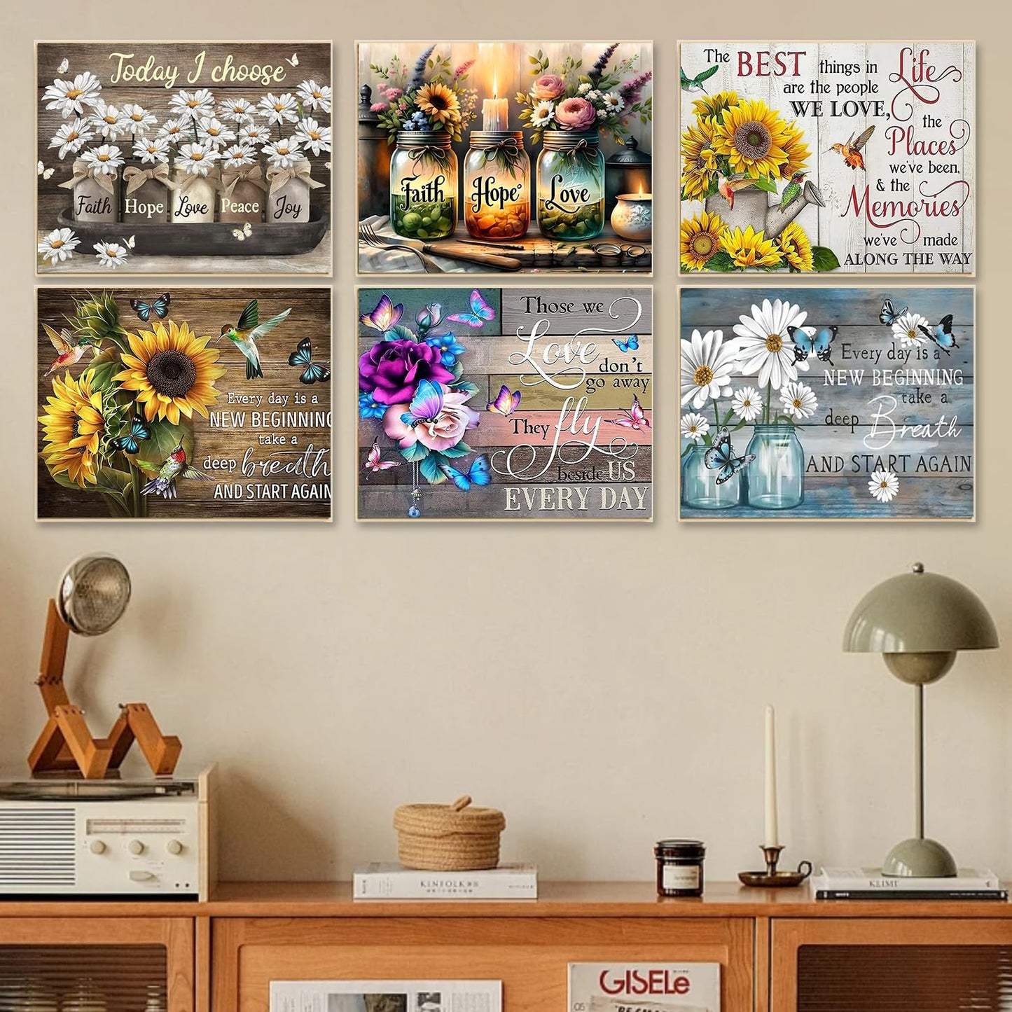 6 Pack Inspirational Diamond Painting Kits for Adults, Diamond Art Kits for Adults, DIY 5D Diamond Painting Kits for Beginners Home Wall Decor 12x16inch
