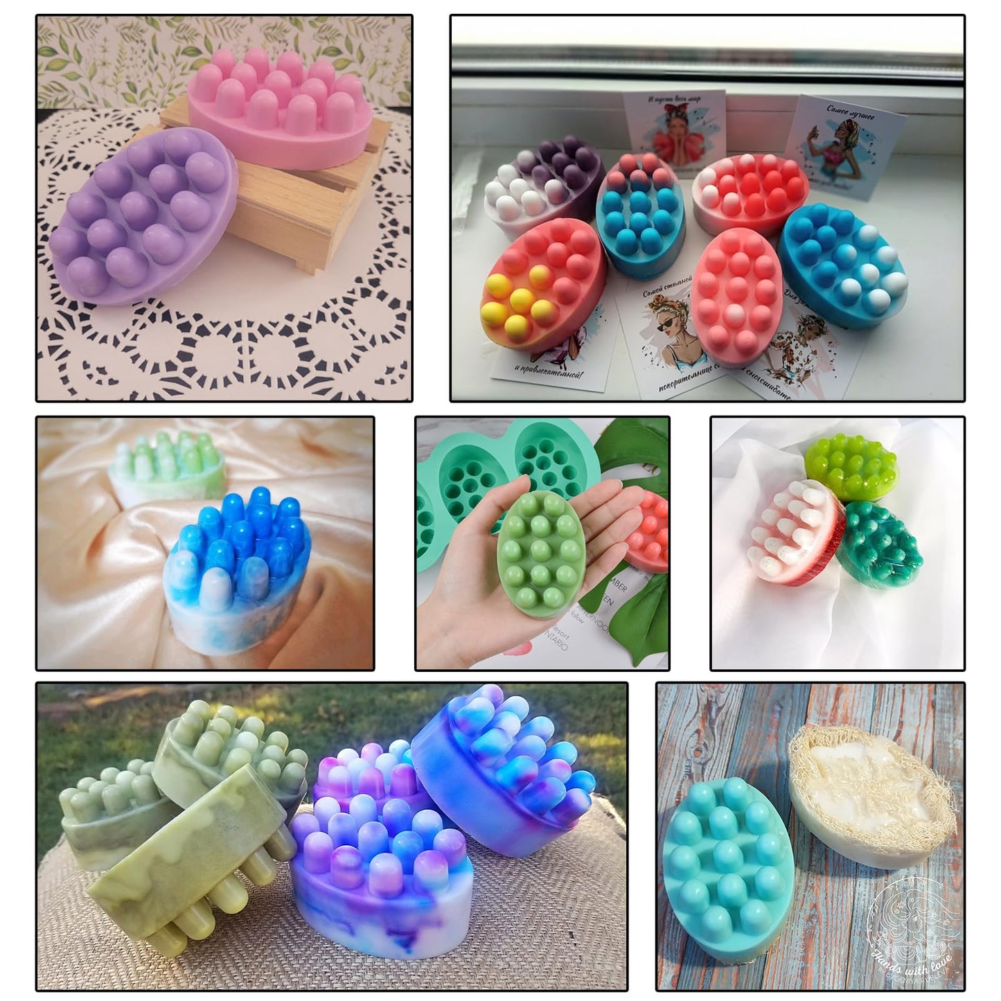 2Pcs Silicone Massage Bar Soap Molds, Handmade Soap Molds for Soap Making, 3D Hair Comb Ice Mold Scalp Massager, Hair Brush Soap Bar Silicone Mold, Food Grade Soap Mould Massage Moulds