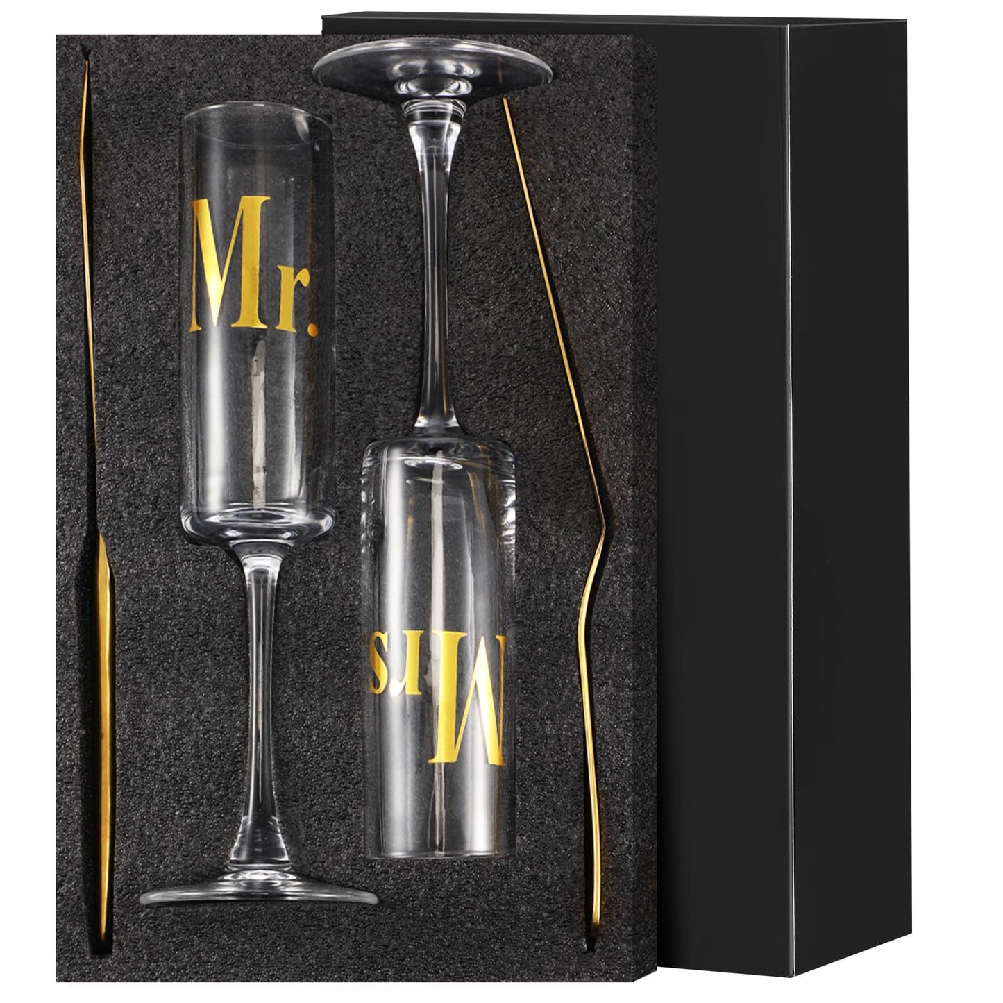 Boao 4 Pieces Wedding Toasting Flutes and Cake Server Set Wedding Reception Supplies Champagne Glasses Cake Knife Pie Server (Gold,Elegant)