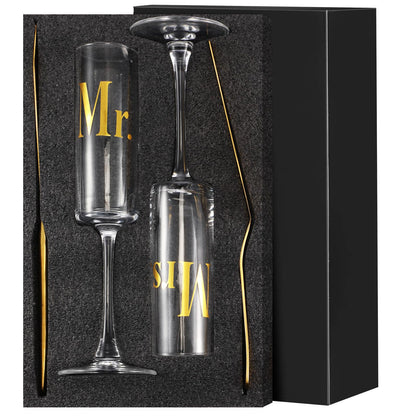 Boao 4 Pieces Wedding Toasting Flutes and Cake Server Set Wedding Reception Supplies Champagne Glasses Cake Knife Pie Server (Gold,Elegant)