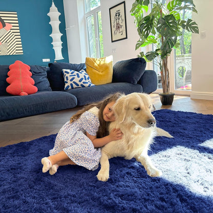 OLANLY Large Area Rug - Soft Fluffy Shaggy Carpet for Living Room & Bedroom | Navy Blue 8x12