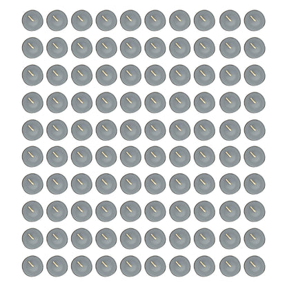 Mega Candles 100 pcs Unscented Gray Tea Lights Candles, Pressed Wax Candle 3.5 Hour Burn Time, Home Décor, Wedding Receptions, Occasions, Festivities, Events, Meditations, Spa, Prayers, Vigil