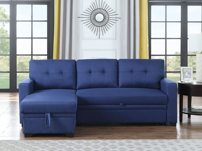 Acosure 82" Sleeper Couch with Pull Out Bed,L-Shape Upholstered Sectional Small Sofa W/Storage Chaise,Tufted Backrest Design,3 Seat Linen Convertible Sofas for Living Room Apartment Office,Blue