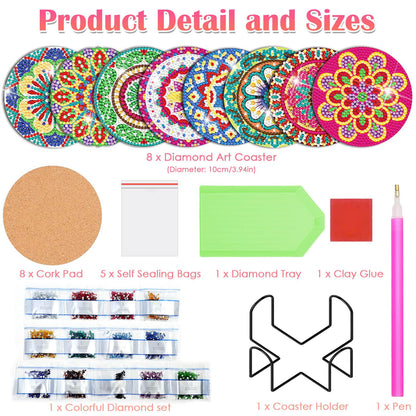 Billbotk 8 Pieces Diamond Painting Coasters Kit with Holder, Diamond Art Coasters, Arts and Crafts for Adults, Small Diamond Craft Kits for Beginners