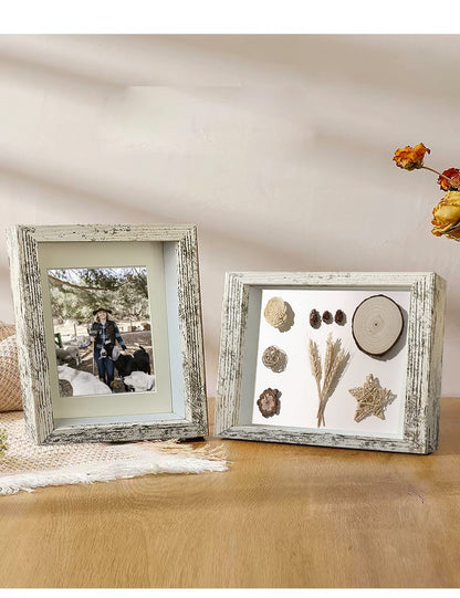 Houstimi Wooden Farmhouse 5x7 Shadow Box Frame Small Shadow Box Display Case Glass Surface Internal Depth 0.6 inch for Wall or Tabletop（White,4 Pack）