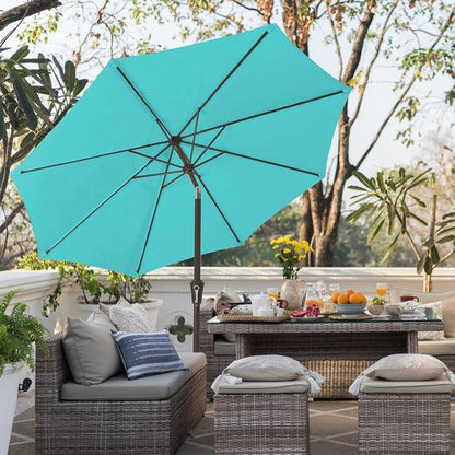 JEAREY 9FT Outdoor Patio Umbrella - Push Button Tilt & Crank | UV Protection, Waterproof - Peacock Blue