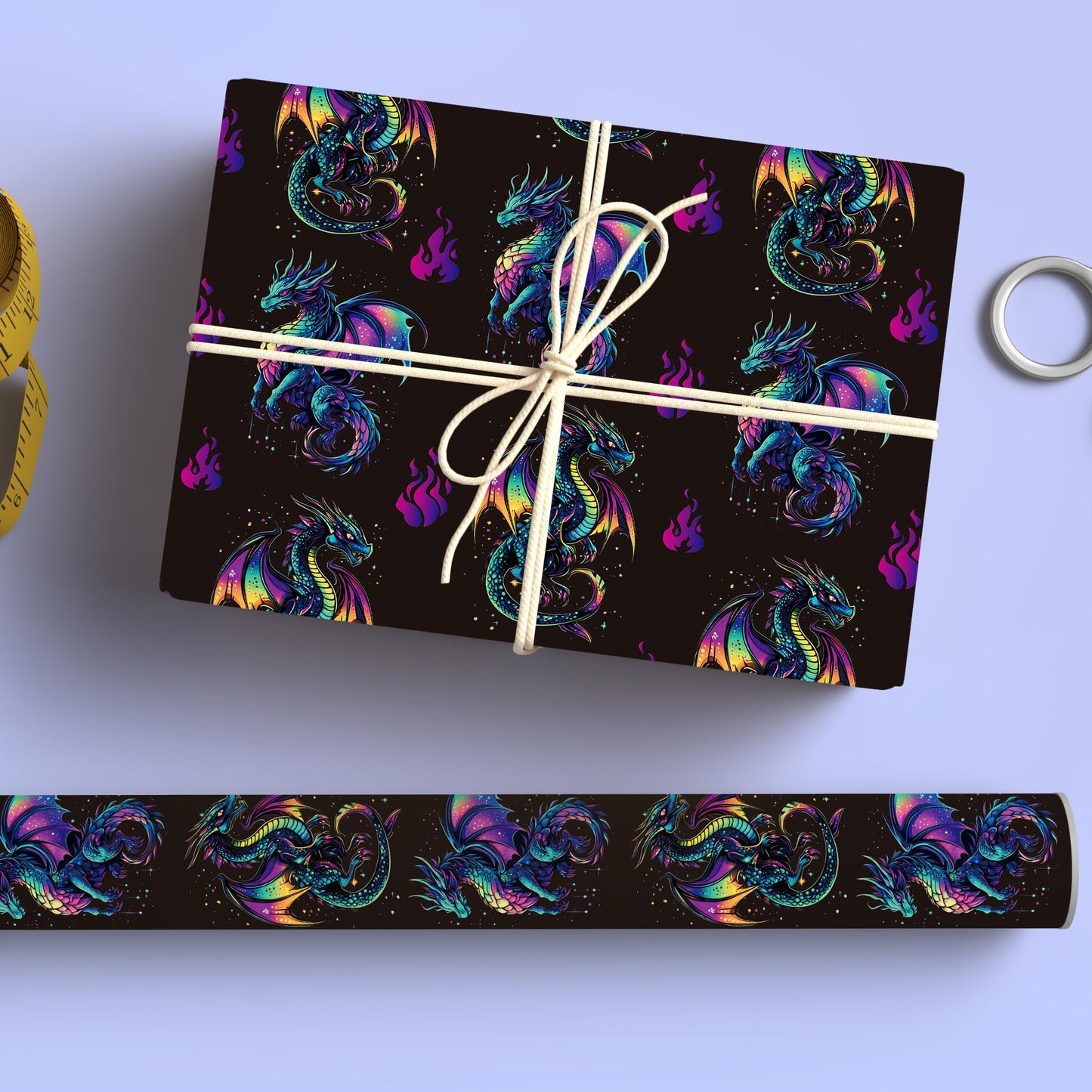 Altarho Dragon Wrapping Paper Roll for Kids Boys Women Men - Neon Dragon Print Mythic Gift Wrap Sheets for Birthday Adult Anime Party Supplies Total 28.5sq.ft