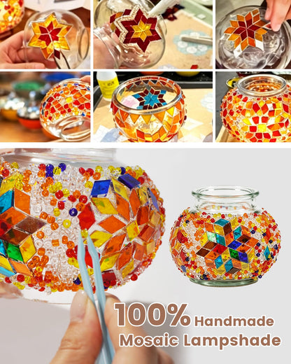 LOZNDA DIY Turkish Mosaic Lamp Kit, Bedside Turkish Lamp Bohemian Moroccan Unique Gift Idea, Mosaic Art & Craft Project Kits for Adults & Teens for Living Room (Prism Aura)