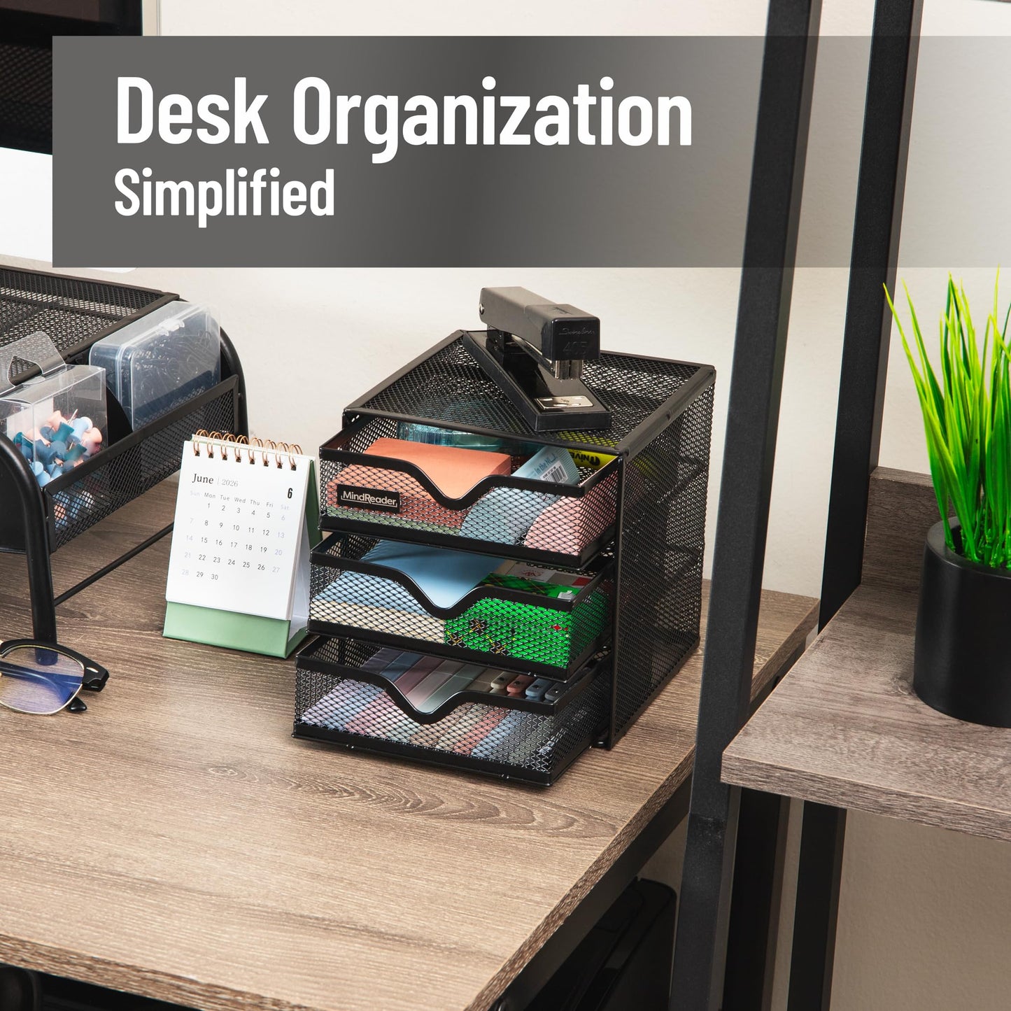 Mind Reader Desktop Accessory Storage, Desk Supplies, Organizer, Office, Metal Mesh, 6.25" L x 6.5" W x 6.5" H, Black