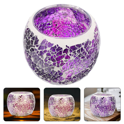 Generic European Style Purple Mosaic Glass Candleholder, Decorative Table Candlestick for Romantic Dinner, Home and Bar Dining Centerpiece