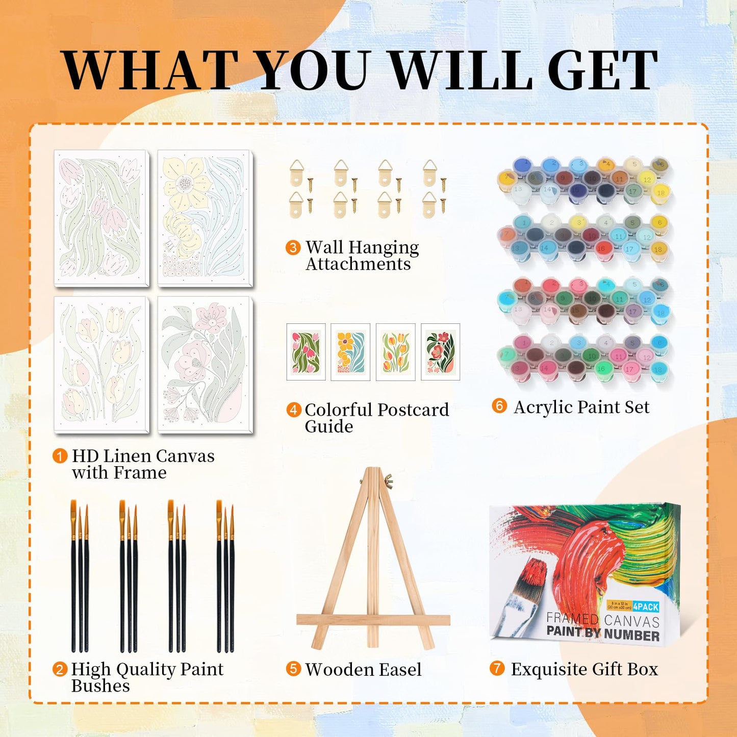 4 Pack Paint by Numbers Kit for Adults with Frame Flower Easy, Framed Paint by Number for Adults Beginner with Wooden Easel, Floral DIY Painting by Numbers Canvas Framed for Home Decor 8 x 12 Inch