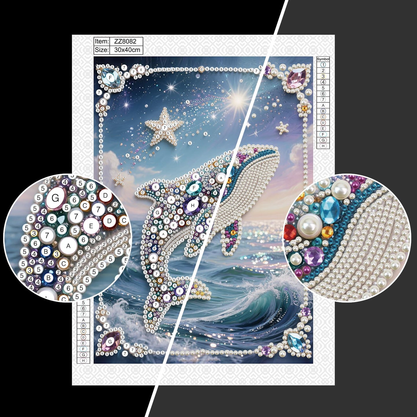 Stalente Pearl Diamond Painting Kits for Adults Dolphin, 5D Special Shape Diamond Art Kits for Beginners, Crystal Rhinestones Diamond Painting for Home Wall Decoration Gift 12×16inch, Animal