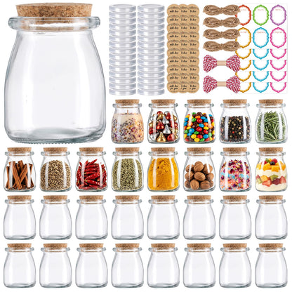 30 Pack 7oz Glass Jars with Cork Lids & PE Lids, Yogurt & Candle Jars for Making Candles, Small Mason Jars for Spices, Candy, Bath Salts, Wedding, Party & Baby Shower Favors
