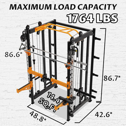 Fitvids All-in-One Power Cage with Pulley Cable Crossover System, Squat Rack, Leg Extension & Curl – Multi-Functional Home Gym Strength Training Equipment