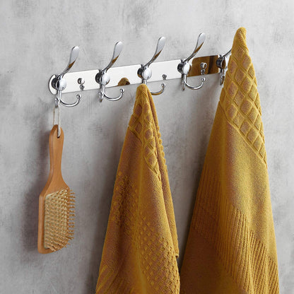 GlazieVault Coat Rack Wall Mount - Stainless Steel Coat Hooks (2 Pack) - Heavy Duty Wall Hooks for Clothes & Accessories (Silver Tri)
