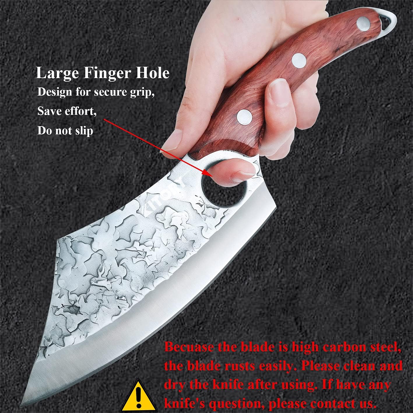 Japan Knives Viking Knife Meat Cleaver, Hand Forged Chef Butcher Full Tang Boning Knife for Outdoor Cooking