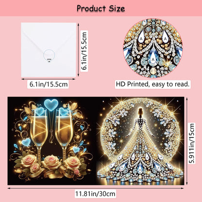 Muzagroo Art DIY Diamond Art Weding Blessing Cards Kits for Adults Diamond Painting Greeting Cards with Envelopes for Beginners Gem Art Cards 8PCS (Wedding)