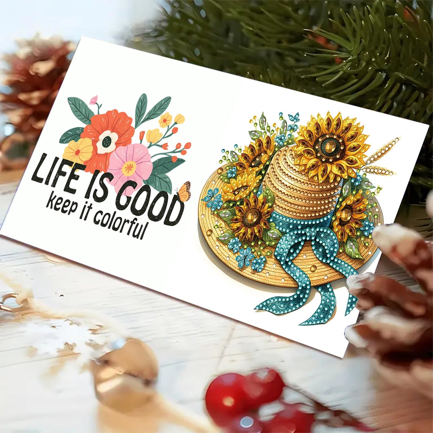 6 Packs DIY Diamond Art Cards with Envelopes, DIY Diamond Art Painting Greeting Cards Happy Birthday Holiday Card Kits Present-03-Sunflower