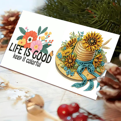 6 Packs DIY Diamond Art Cards with Envelopes, DIY Diamond Art Painting Greeting Cards Happy Birthday Holiday Card Kits Present-03-Sunflower