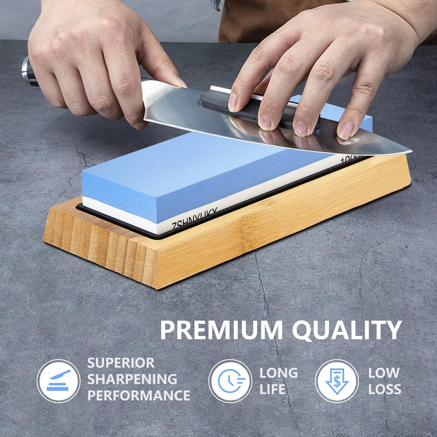 Knife Sharpening Stone 400/1000 Grit, Whetstone 2-in-1 Professional Sharpening Stones for Knives, Sharpener Stone with Non-Slip Bamboo Base, Kitchen Knife Sharpener for Straight & Serrated Edges